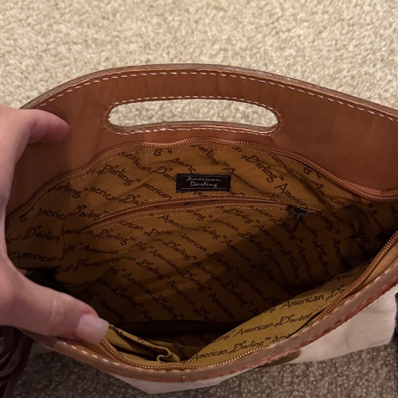 American Darling Tan and Cream Crossbody Bag with Fringe - Picture 3 of 10